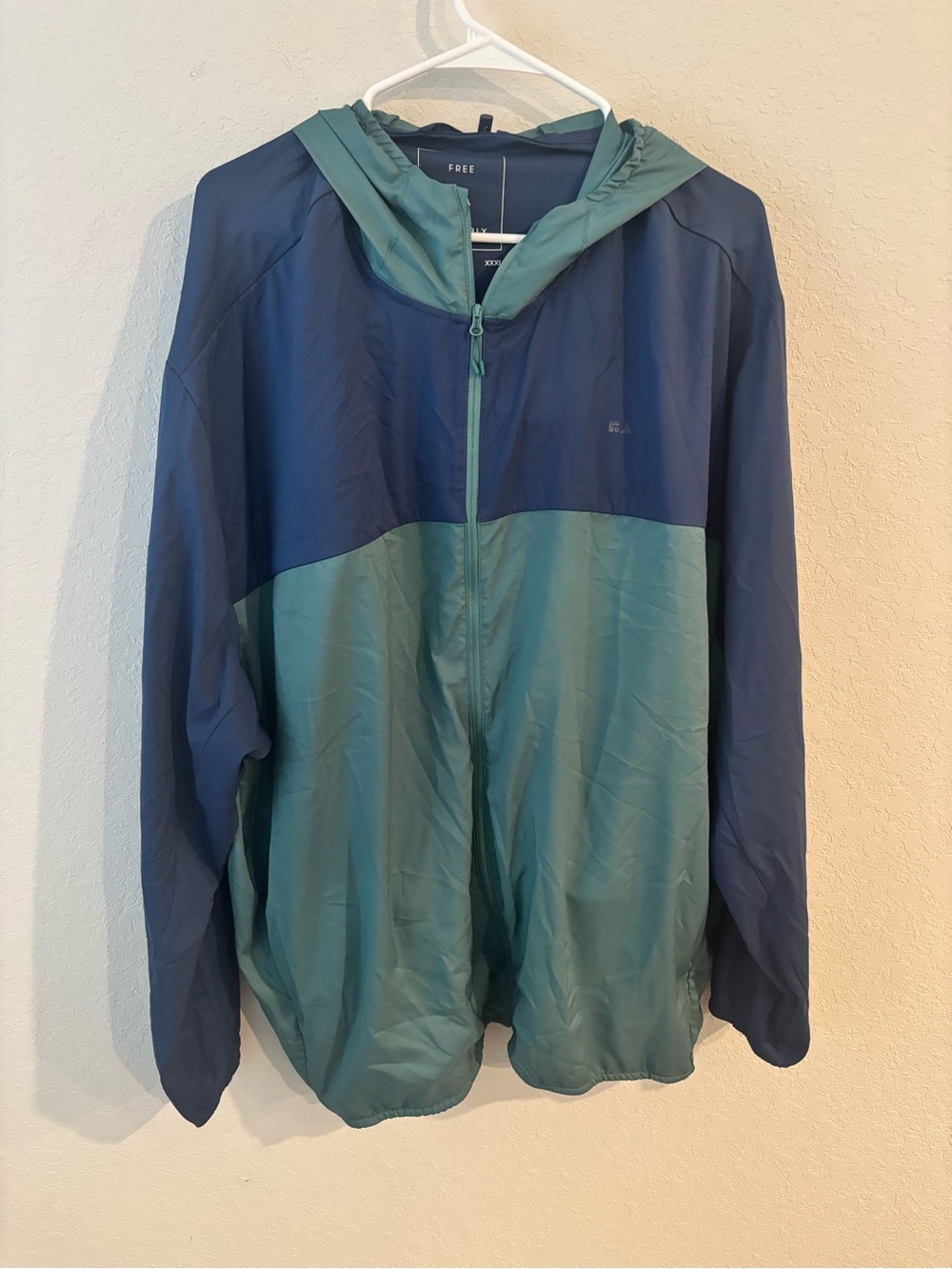 Free Assembly Mens 3XL Navy Teal Colorblock Hooded Windbreaker Jacket
